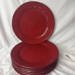 Citrus Grove Solid Red Valentine Stoneware 11" Dinner Plate Set 7 Cottage